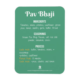 Pav Bhaji Recipe Magnet voor Instant Pot Magneet