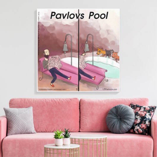 Pavlov's Pool Funny Cartoon Canvas Afdruk (Insitu (Woonkamer))