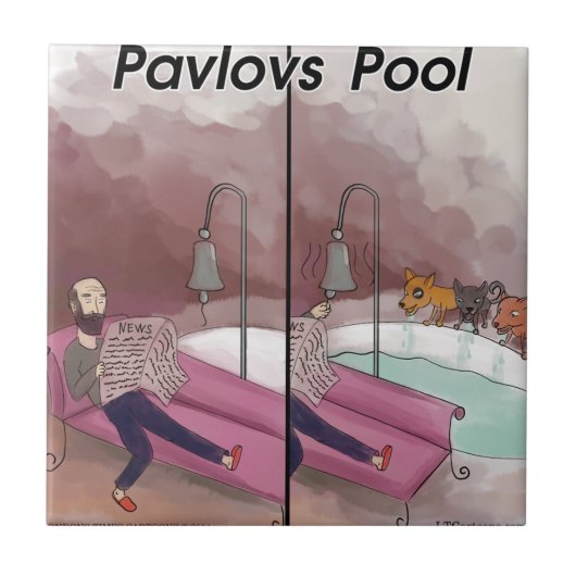 Pavlov's Zwembad Grappige Cartoon Tegeltje (Voorkant)