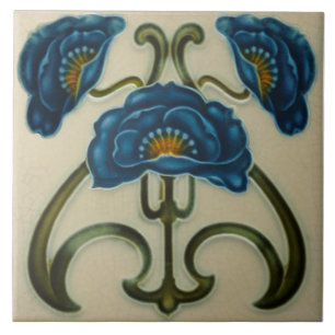 Pavot bleu Repro Carreaux de céramique Art Nouveau