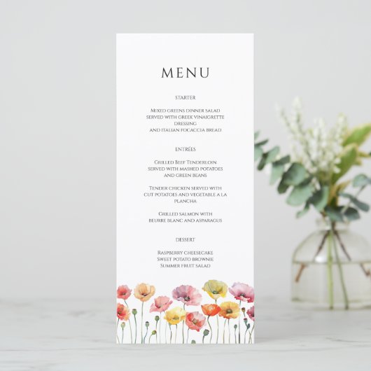 Pavot coloré fleurs sauvages menu mariage (Debout devant)