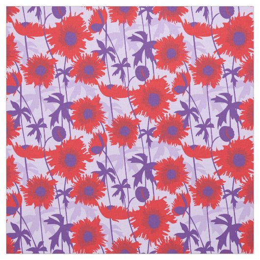 Pavot dallé rouge violet tissu graphique floral (Échantillon)