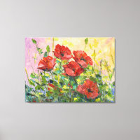 Pavot, fleur abstraite, peinture moderne, toile
