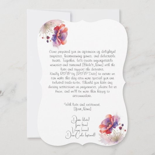Pavot fleurs nuptiale douche invitation florale. (Dos)