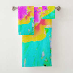 Pavot jaune avec centre rose chaud sur Turquoise