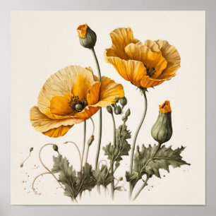 Pavot jaune Fleurs Art Imprimer Poster