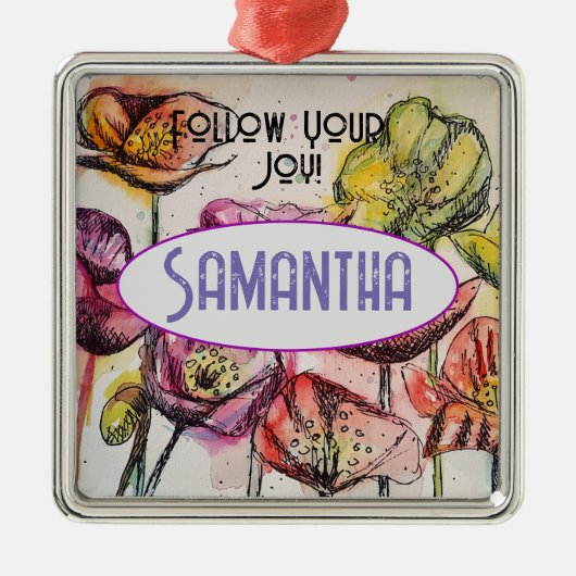 Pavot rose Aquarelle Enfants Nom Décoration (Devant)