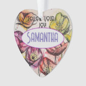 Pavot rose Aquarelle Enfants Nom Décoration (devant)