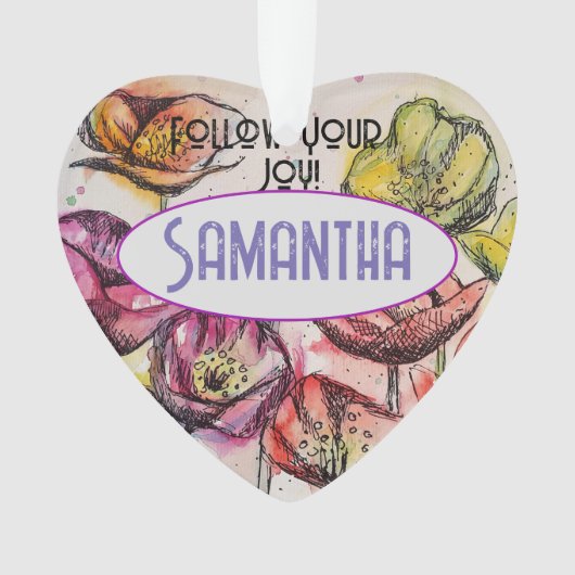 Pavot rose Aquarelle Enfants Nom Décoration (devant)