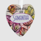 Pavot rose Aquarelle Enfants Nom Décoration (devant)