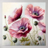 Pavot rose Fleurs Art Imprimer Poster (Devant)