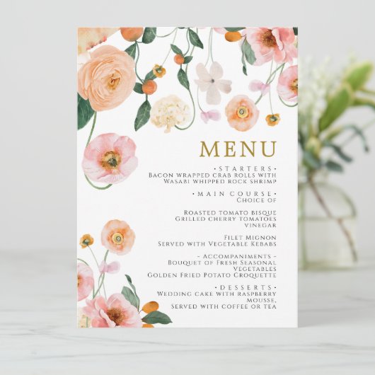 Pavot rose Fleurs Menu Mariage (Debout devant)