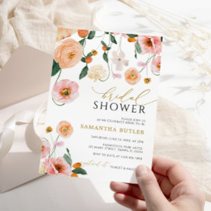Pavot rose Floral Invitation à la douche nuptiale