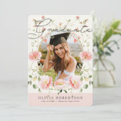 Pavot rose Floral Photo Faire-part de graduation (Debout devant)