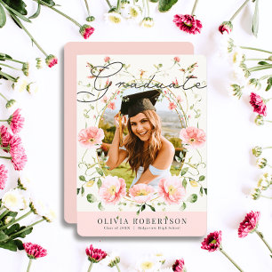 Pavot rose Floral Photo Faire-part de graduation