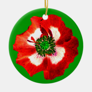 Pavot rouge blanc vert ornement vert