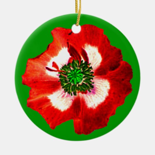 Pavot rouge blanc vert ornement vert (Devant)