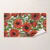 Pavot rouge et brindilles, feuilles verts sur blan (Serviette à main)
