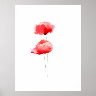 Pavot rouge fleurs à poster blanc