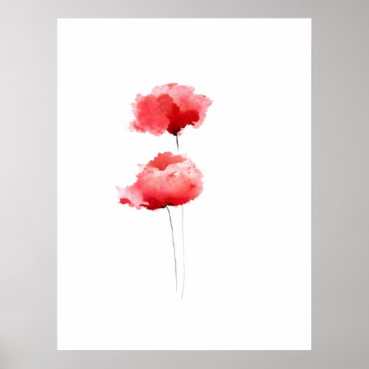 Pavot rouge fleurs à poster blanc (Devant)