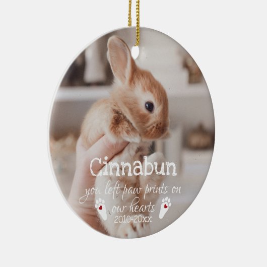 Paw afdrukken op onze harten Foto konijnenmonument Keramisch Ornament (Rechts)