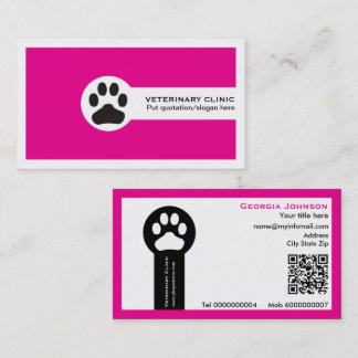 Paw and QR code hot pink Vet/Veterinary Clinic Visitekaartje
