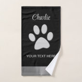 Paw Chien Argent sur arrière - plan noir (Serviette à main)