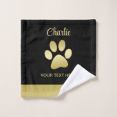 Paw chien brillant or sur arrière - plan noir (Gant de toilette)