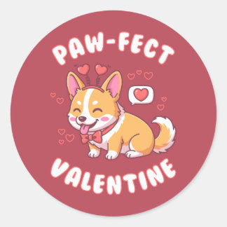 Paw-Fect Valentijnsdag - Corgi Hond Valentijnscade Ronde Sticker
