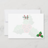 Paw Holly Leaves Christmas Custom Monogram Notitiekaartje (Voorkant)