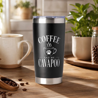 Paw Koffie En Mijn Cavapoo Liefhebber Zwart Geïsoleerde Drinkbeker