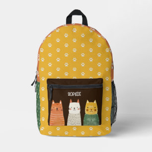 Paw Patroon Whimsical Cats Kleurrijke aangepaste n Bedrukte Rugzak