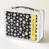 Paw Pattern, Dog Paws, Black and White, Jouw naam (Achterkant)