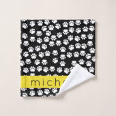 Paw Pattern, Dog Paws, Black and White, Jouw naam Bad Handdoek (Wasdoekje)