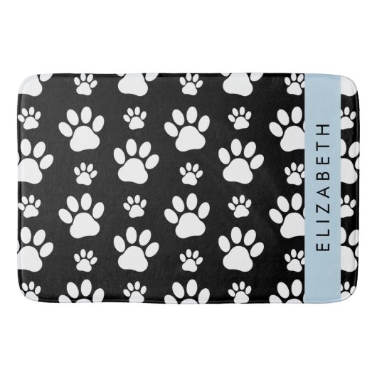 Paw Pattern, Dog Paws, Black and White, Jouw naam Badmat (Voorkant)