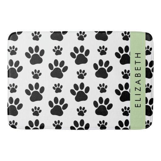 Paw Pattern, Dog Paws, Black and White, Jouw naam Badmat (Voorkant)