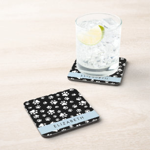 Paw Pattern, Dog Paws, Black and White, Jouw naam Bier Onderzetter