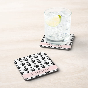 Paw Pattern, Dog Paws, Black and White, Jouw naam Bier Onderzetter