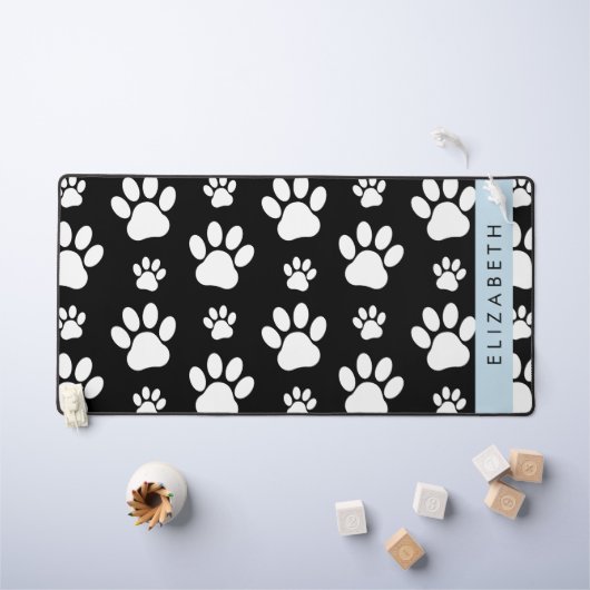 Paw Pattern, Dog Paws, Black and White, Jouw naam Bureaumat (Kindertafel)