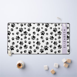 Paw Pattern, Dog Paws, Black and White, Jouw naam Bureaumat