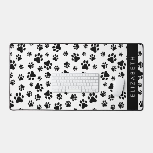 Paw Pattern, Dog Paws, Black and White, Jouw naam Bureaumat (Keyboard & Muis)