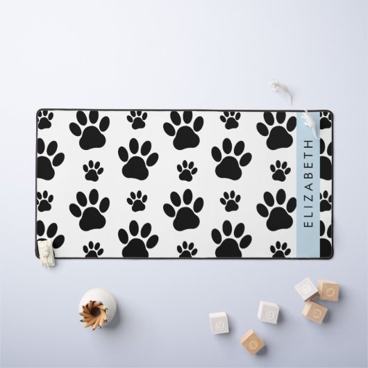 Paw Pattern, Dog Paws, Black and White, Jouw naam Bureaumat (Kindertafel)