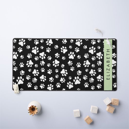 Paw Pattern, Dog Paws, Black and White, Jouw naam Bureaumat (Kindertafel)