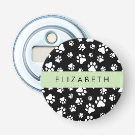 Paw Pattern, Dog Paws, Black and White, Jouw naam Button Flesopener