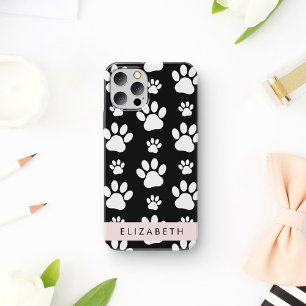 Paw Pattern, Dog Paws, Black and White, Jouw naam iPhone 12 Pro Hoesje