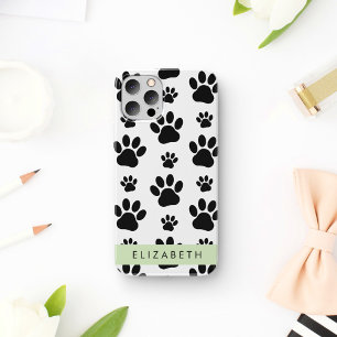 Paw Pattern, Dog Paws, Black and White, Jouw naam iPhone 12 Pro Hoesje