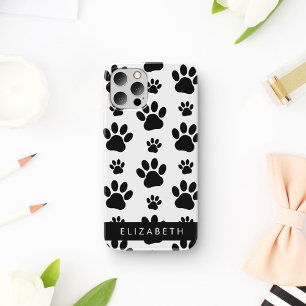 Paw Pattern, Dog Paws, Black and White, Jouw naam iPhone 12 Pro Hoesje