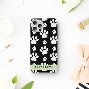 Paw Pattern, Dog Paws, Black and White, Jouw naam iPhone 12 Pro Hoesje