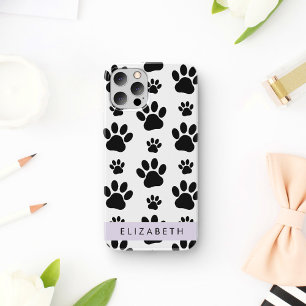 Paw Pattern, Dog Paws, Black and White, Jouw naam iPhone 12 Pro Hoesje
