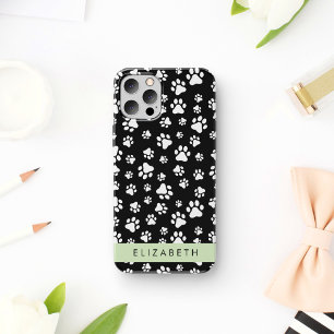 Paw Pattern, Dog Paws, Black and White, Jouw naam iPhone 12 Pro Hoesje